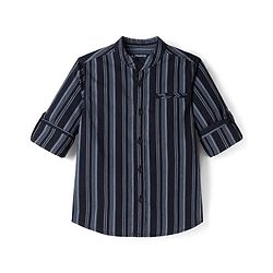 Pine Kids Cotton Woven Full Sleeves Striped Shirt - Navy Blue