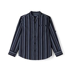 Pine Kids Cotton Woven Full Sleeves Striped Shirt - Navy Blue