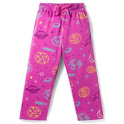 Pine Kids Single Jersey Knit Half Sleeves Space Theme Printed Co-Ord T-Shirt & Pyjama Night Suit Set - Purple