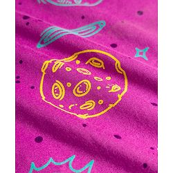 Pine Kids Single Jersey Knit Half Sleeves Space Theme Printed Co-Ord T-Shirt & Pyjama Night Suit Set - Purple