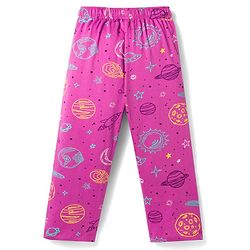 Pine Kids Single Jersey Knit Half Sleeves Space Theme Printed Co-Ord T-Shirt & Pyjama Night Suit Set - Purple