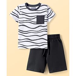 Pine Kids Single Jersey Knit Half Sleeves Printed T-Shirt & Shorts Night Suit - White