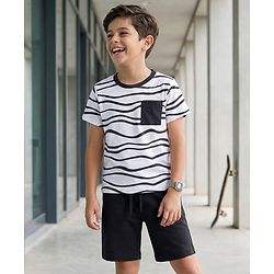 Pine Kids Single Jersey Knit Half Sleeves Printed T-Shirt & Shorts Night Suit - White