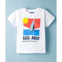 Pine Kids Single Jersey Knit Half Sleeves T-Shirt & Shorts Night Suit With Boat Print - White