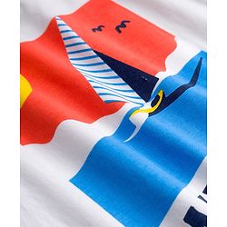 Pine Kids Single Jersey Knit Half Sleeves T-Shirt & Shorts Night Suit With Boat Print - White