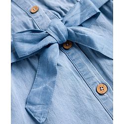 Pine Kids Cotton Woven Sleeveless Solid Frock With Front Pocket & Belt - Blue