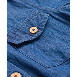 Pine Kids Cotton Woven Half Sleeves Solid Colour Shirt Style Dress - Blue