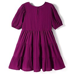 Pine Kids Woven Half Sleeves Solid Colour Tiered Frock - Purple