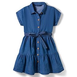 Pine Kids Cotton Woven Half Sleeves Solid Shirt Dress - Blue