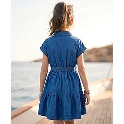 Pine Kids Cotton Woven Half Sleeves Solid Shirt Dress - Blue