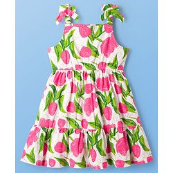 Pine Kids 100% Cotton Woven Sleeveless Floral Printed Frock - Multicolour