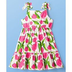 Pine Kids 100% Cotton Woven Sleeveless Floral Printed Frock - Multicolour