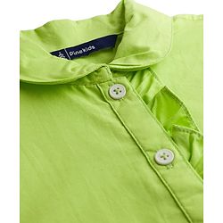 Pine Kids Cotton Woven Half Puffed Sleeves Solid Colour Shirt Style Top with Frill Detailing - Limegreen