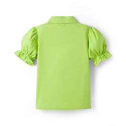 Pine Kids Cotton Woven Half Puffed Sleeves Solid Colour Shirt Style Top with Frill Detailing - Limegreen