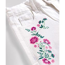Pine Kids Denim Woven Full Length Floral Embroidered Jeans - White