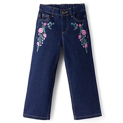 Pine Kids Denim Woven Full Length Floral Embroidered Jeans - White