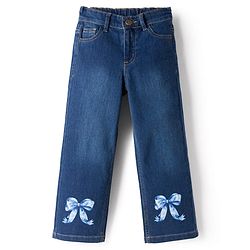 Pine Kids Denim Woven Full Length Bow Printed Jeans - Navy Blue