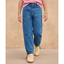 Pine Kids Denim Woven Full Length Solid Colour Jeans  - Blue