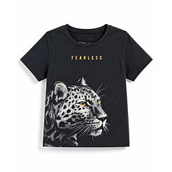 Pine Kids 100% Cotton Knit Half Sleeves Cheetah Printed T-Shirt - Black