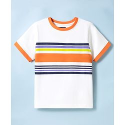 Pine Kids Cotton Knit T-Shirts Striped Round Neck Half Sleeves Snow White 4-5 Years