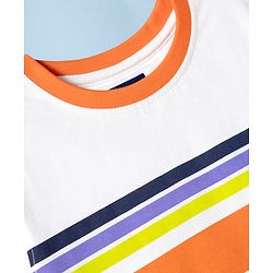 Pine Kids Cotton Knit T-Shirts Striped Round Neck Half Sleeves Snow White 4-5 Years