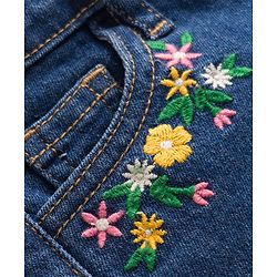 Pine Kids Cotton Elastane Woven Above Knee Length Shorts with Floral Embroidery - Navy Blue