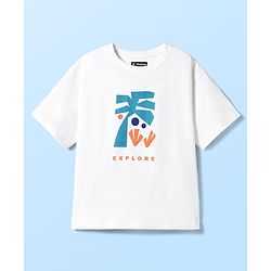 Pine Kids Cotton Knit T-Shirts with Front & Back Explore Graphic Print Round Neck Half Sleeves Snow White 4-5 Years