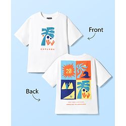Pine Kids Cotton Knit T-Shirts with Front & Back Explore Graphic Print Round Neck Half Sleeves Snow White 4-5 Years