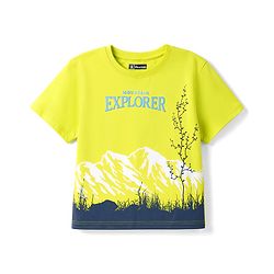 Pine Kids Cotton Knit Half Sleeves T-Shirt With Mountain Print - Limegreen