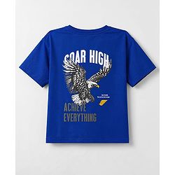 Pine Kids Cotton Knit Half Sleeves T-Shirt with Front & Back Eagle Graphic - Royal Blue
