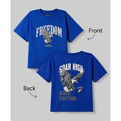 Pine Kids Cotton Knit Half Sleeves T-Shirt with Front & Back Eagle Graphic - Royal Blue