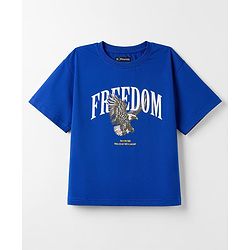 Pine Kids Cotton Knit Half Sleeves T-Shirt with Front & Back Eagle Graphic - Royal Blue