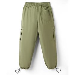 Pine Kids 100% Cotton Woven Full Length Solid Trouser With Cargo Pockets - Olive Green