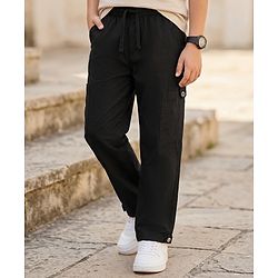 Pine Kids Cotton Woven Solid Full Length Trouser - Black