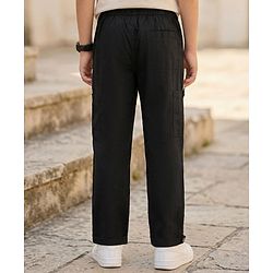 Pine Kids Cotton Woven Solid Full Length Trouser - Black