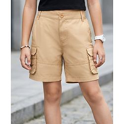 Pine Kids Cotton Woven Solid Shorts - Beige