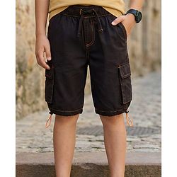 Pine Kids Cotton Woven Solid Color Shorts - Black