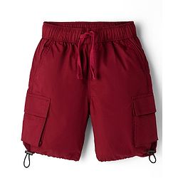 Pine Kids Cotton Woven Solid Color Shorts - Dark Red