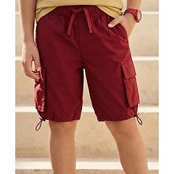 Pine Kids Cotton Woven Solid Color Shorts - Dark Red
