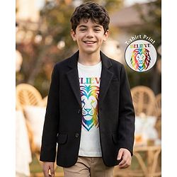 Pine Kids Knit Full Sleeves Solid Color Blazer with Inner Tee - Black