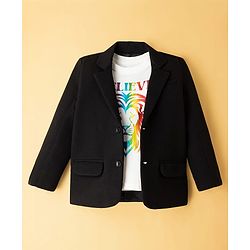 Pine Kids Knit Full Sleeves Solid Color Blazer with Inner Tee - Black