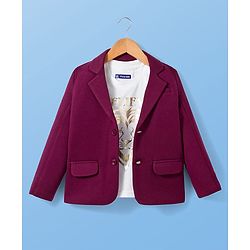 Pine Kids Knit Full Sleeves Party Blazer & Lion Printed T-Shirt - Maroon