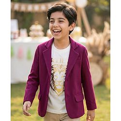 Pine Kids Knit Full Sleeves Party Blazer & Lion Printed T-Shirt - Maroon