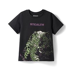 Pine Kids Cotton Knit T-Shirts Half Sleeves Round Neck Graphic Jet Black 4-5 Years