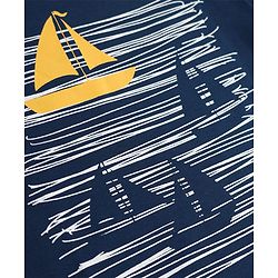 Pine Kids Cotton Knit Half Sleeves T-Shirt With Boat Print - Blue