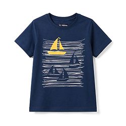 Pine Kids Cotton Knit Half Sleeves T-Shirt With Boat Print - Blue