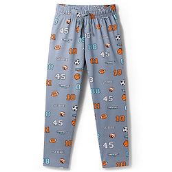 Pine Kids Cotton Knit Half Sleeves Shirt & Pajama Set With Football Print - Light Grey