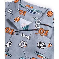 Pine Kids Cotton Knit Half Sleeves Shirt & Pajama Set With Football Print - Light Grey