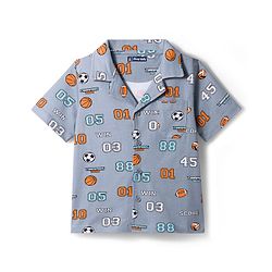 Pine Kids Cotton Knit Half Sleeves Shirt & Pajama Set With Football Print - Light Grey