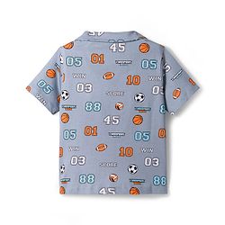 Pine Kids Cotton Knit Half Sleeves Shirt & Pajama Set With Football Print - Light Grey